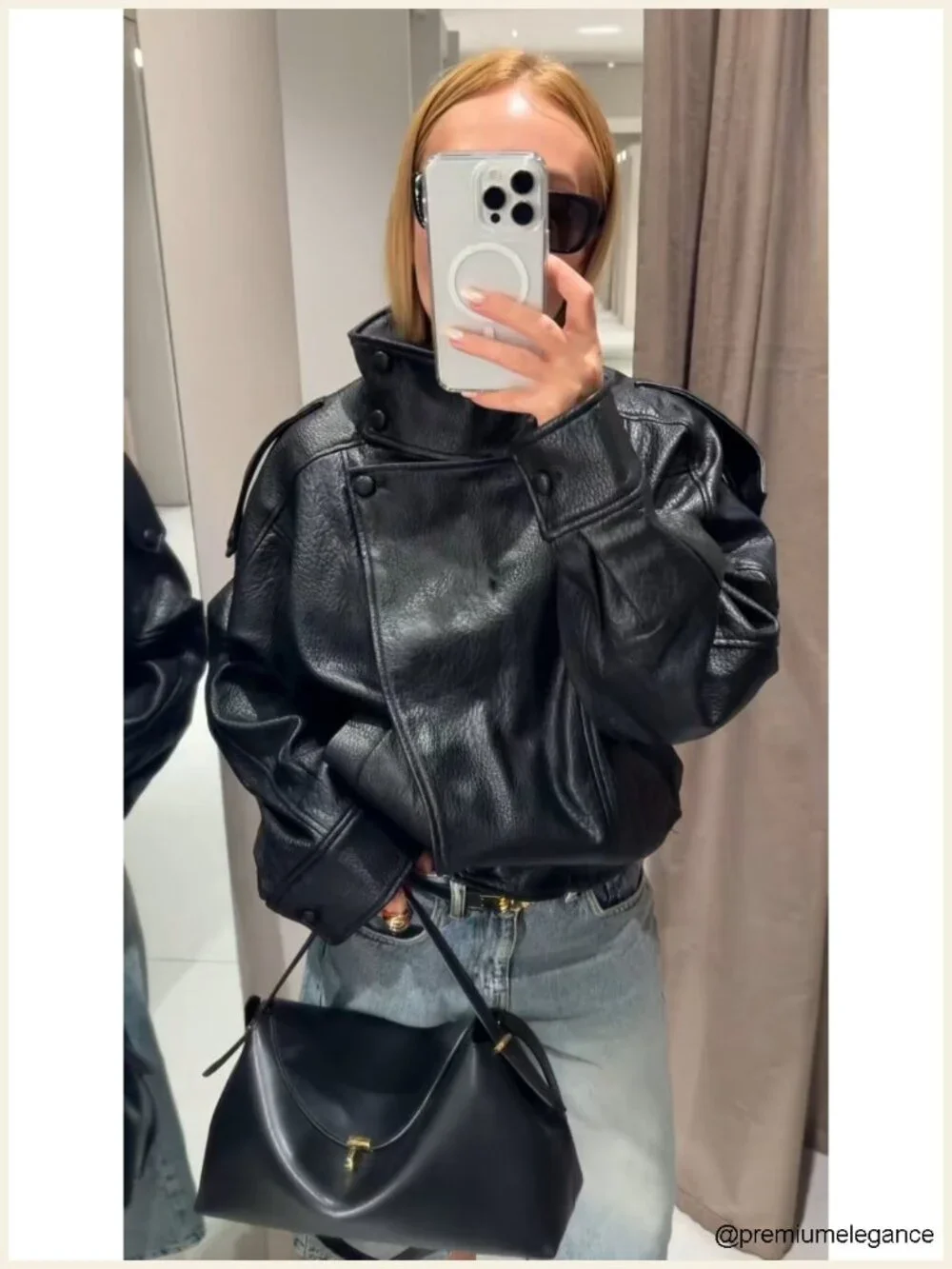 Oversized Faux Leather Jacket High Collar Long Sleeve Zip Up Motorcycle Coat
